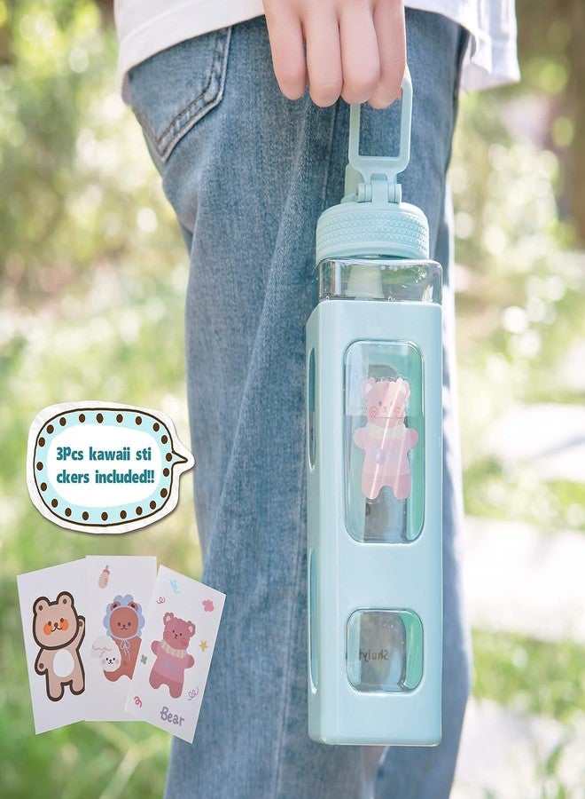 DOEASY زجاجة ماء DOEASY كاواي مع ماصة وملصق، زجاجة ماء على شكل دب كاواي، زجاجة شرب مربعة كبيرة محمولة من البلاستيك الرياضي للبنات، أكواب ماء وعصير وشاي لطيفة (700 مل، متعددة الألوان) - Image 5